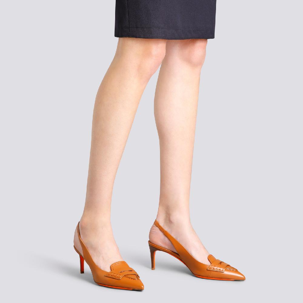 Santoni Décolletés tacco medio da donna in pelle marrone chiaro Outlet