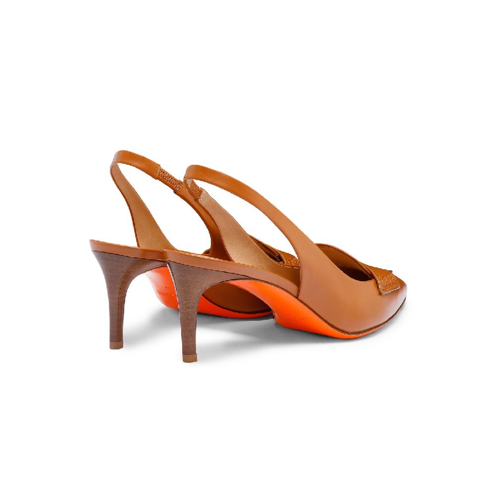 Santoni Décolletés tacco medio da donna in pelle marrone chiaro Outlet