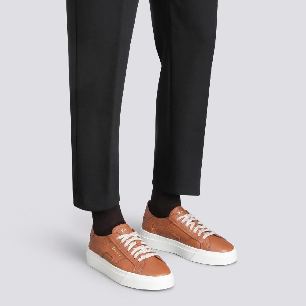Santoni Double Buckle Sneaker da donna in pelle bottalata marrone Vendita Economica