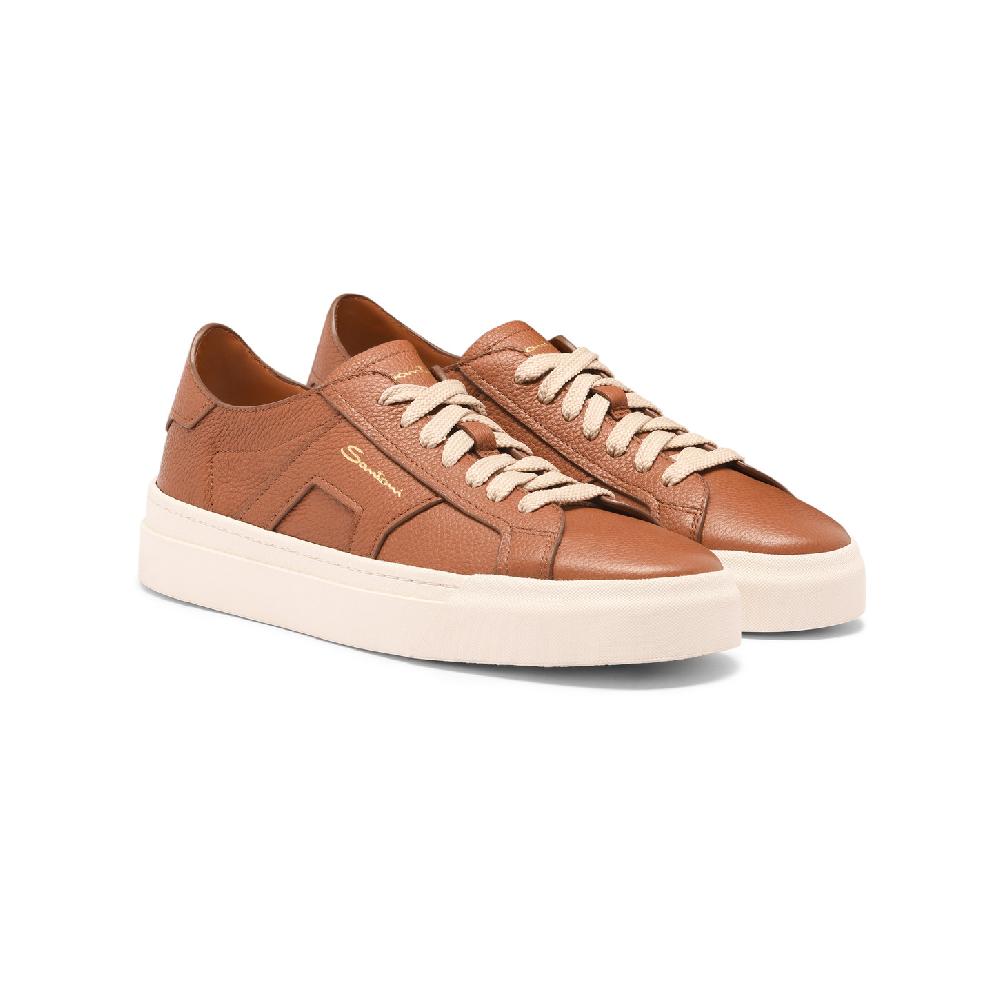 Santoni Double Buckle Sneaker da donna in pelle bottalata marrone Vendita Economica
