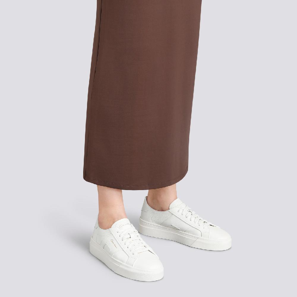 Santoni Double Buckle Sneaker da donna in pelle bottalata bianca Saldi Di Fabbrica