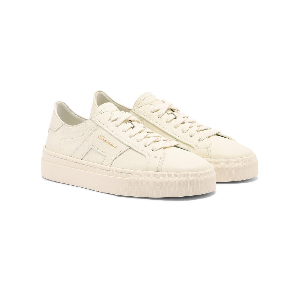 Santoni Double Buckle Sneaker da donna in pelle bottalata bianca Saldi Di Fabbrica