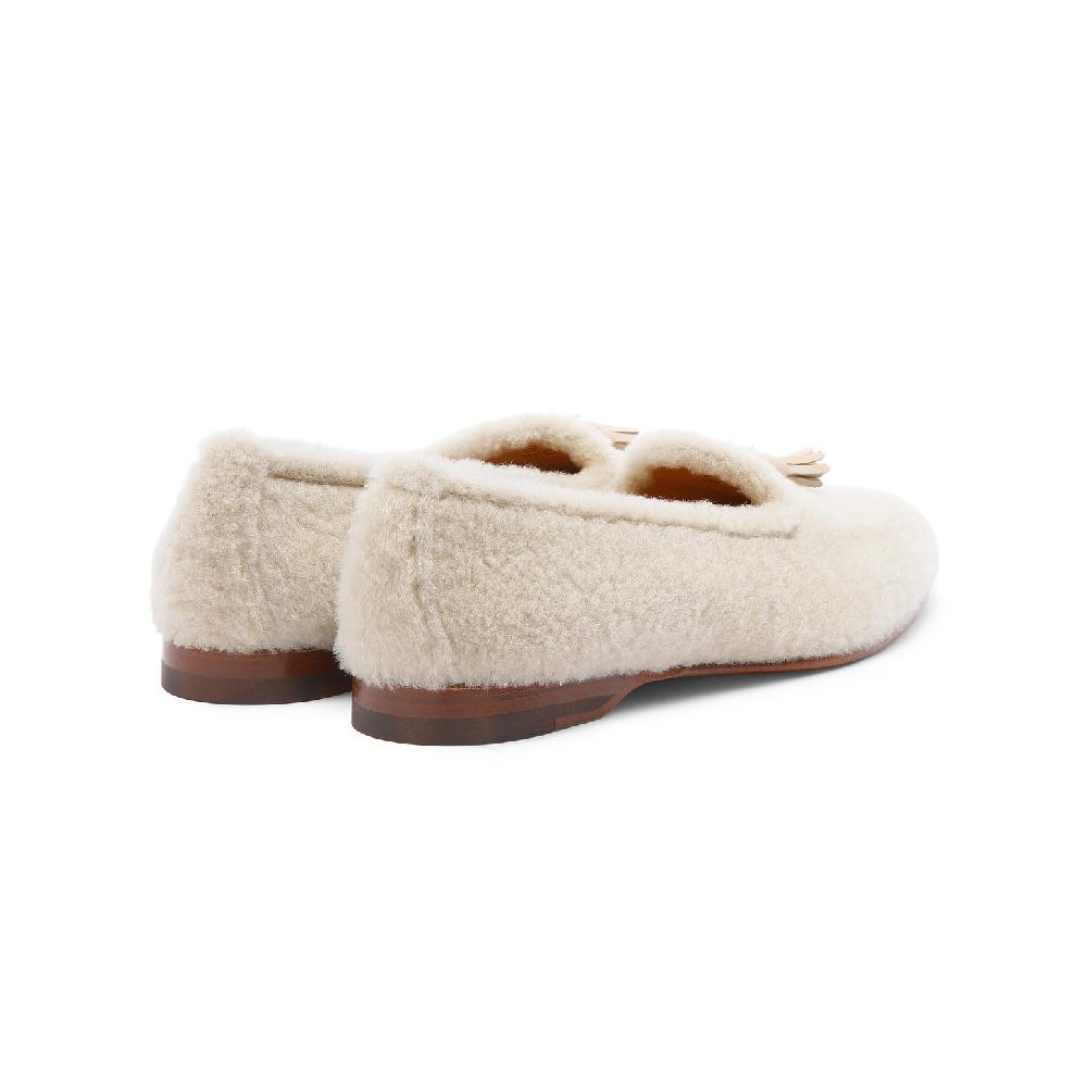 Santoni Mocassino Andrea con nappe da donna in pelliccia beige In Saldo