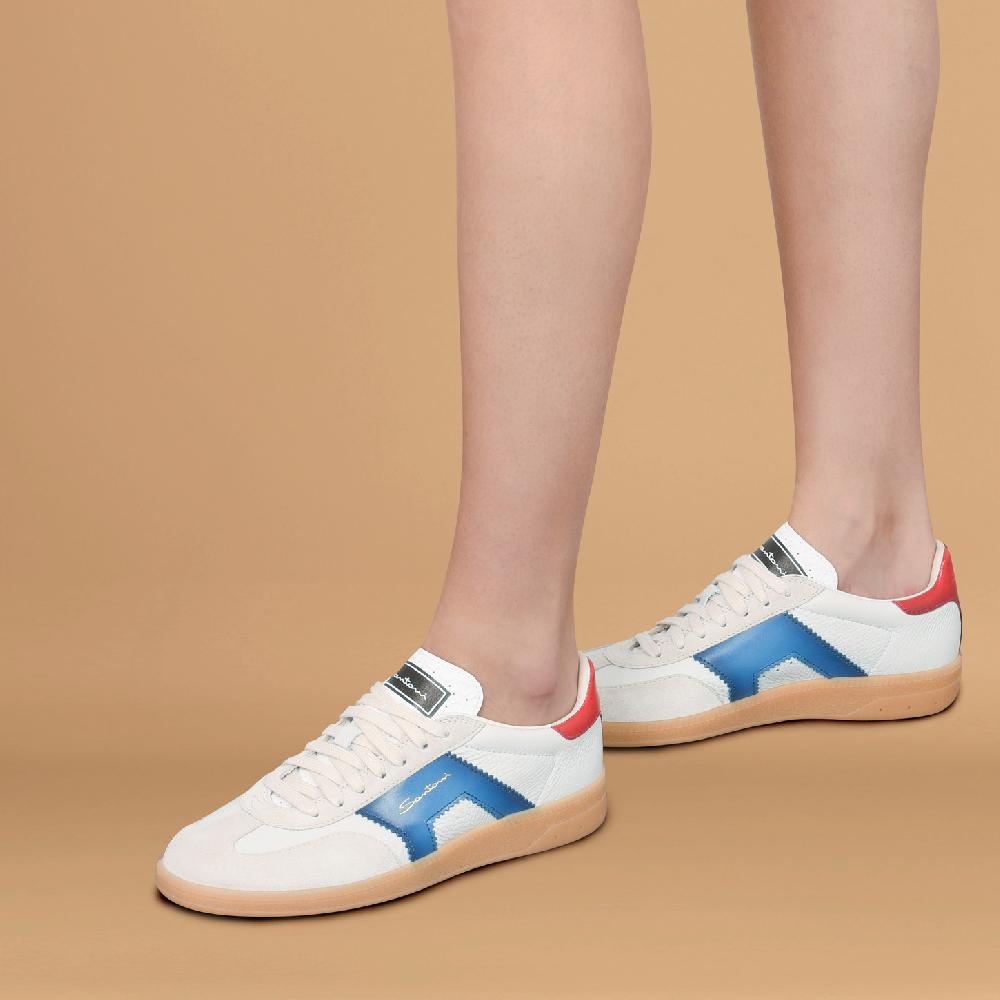 Santoni DBS Oly sneaker da donna in pelle e suede bianco blu e rosso Italy