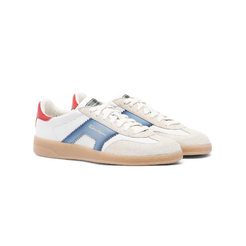 Santoni DBS Oly sneaker da donna in pelle e suede bianco blu e rosso Italy