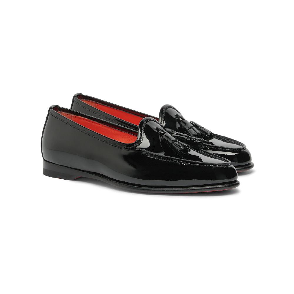 Santoni Mocassino Andrea con nappe da donna in vernice nera Vendita