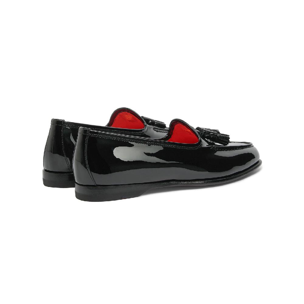 Santoni Mocassino Andrea con nappe da donna in vernice nera Vendita