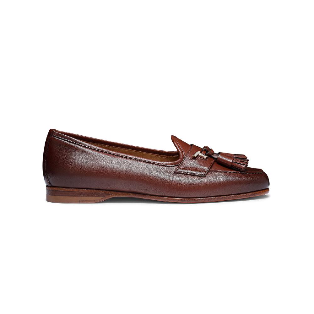 Santoni Mocassino Andrea con nappe da donna in nappa marrone