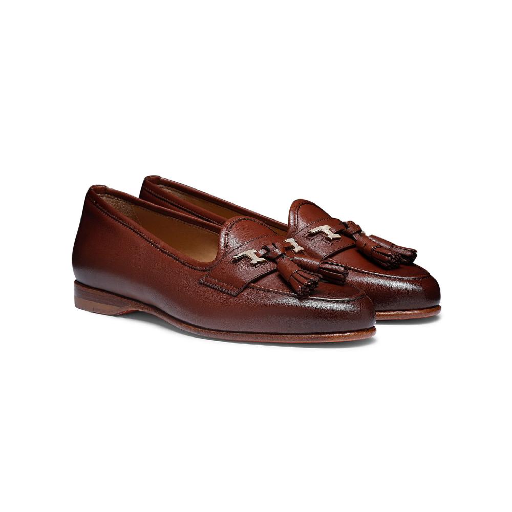 Santoni Mocassino Andrea con nappe da donna in nappa marrone Spedizione Gratuita