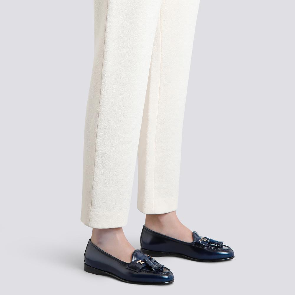 Santoni Mocassino Andrea con nappe da donna in pelle blu Pezzi Unici