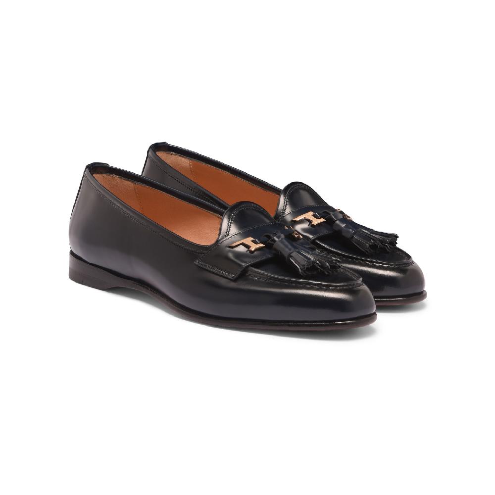 Santoni Mocassino Andrea con nappe da donna in pelle blu Pezzi Unici