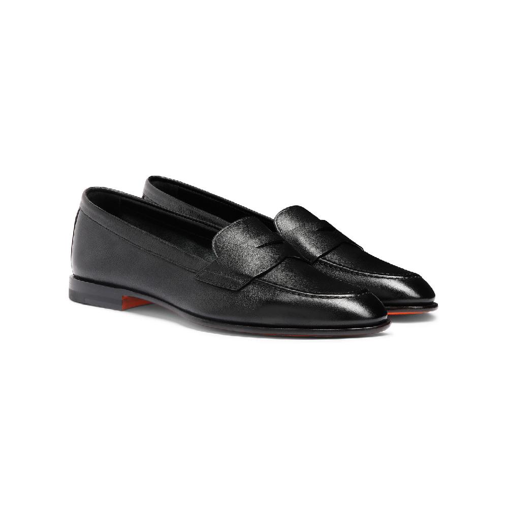 Santoni Mocassino penny da donna in pelle nera Shopping Online