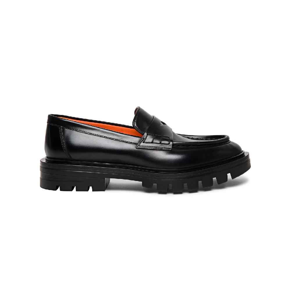 Santoni Mocassino penny da donna in pelle anticata nera