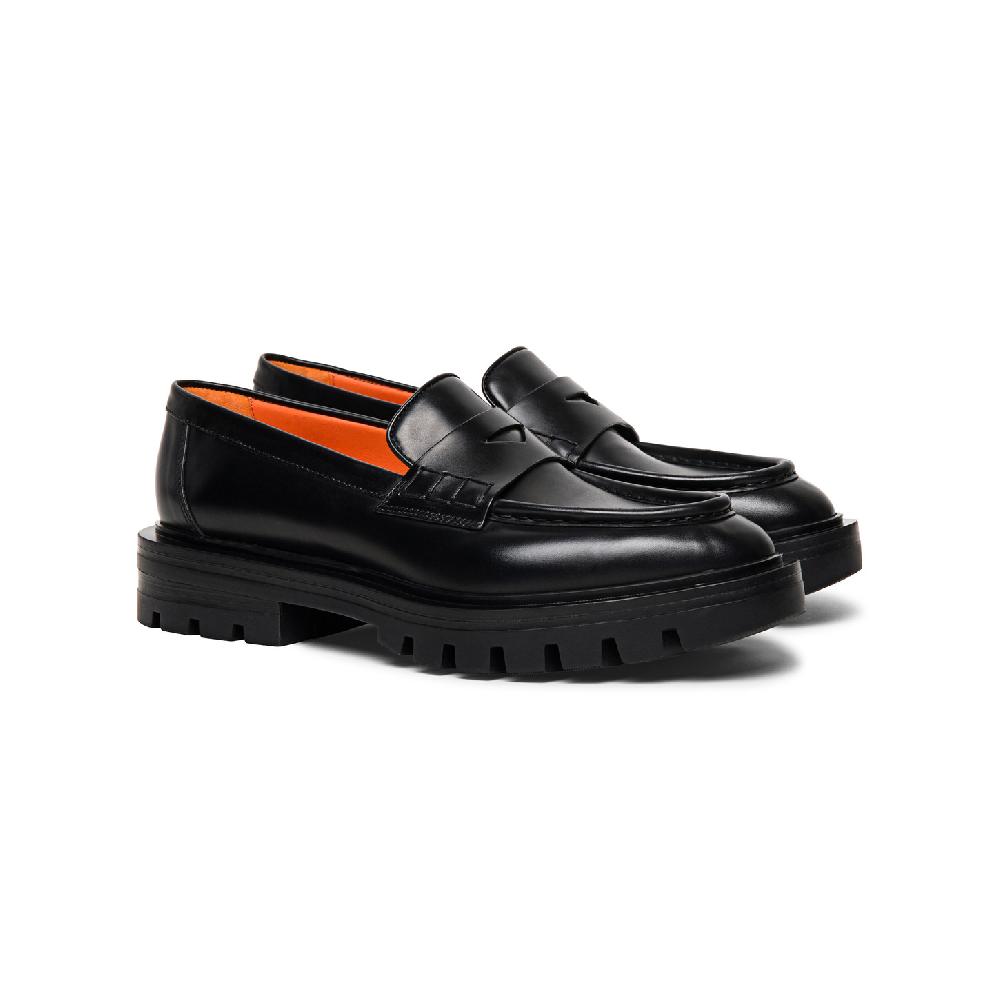 Santoni Mocassino penny da donna in pelle anticata nera Sottocosto