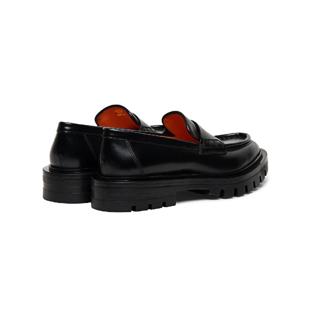 Santoni Mocassino penny da donna in pelle anticata nera Sottocosto