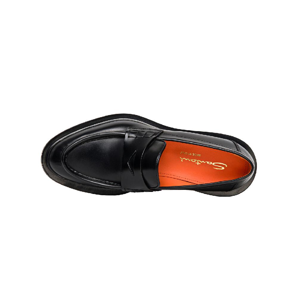 Santoni Mocassino penny da donna in pelle anticata nera Sottocosto