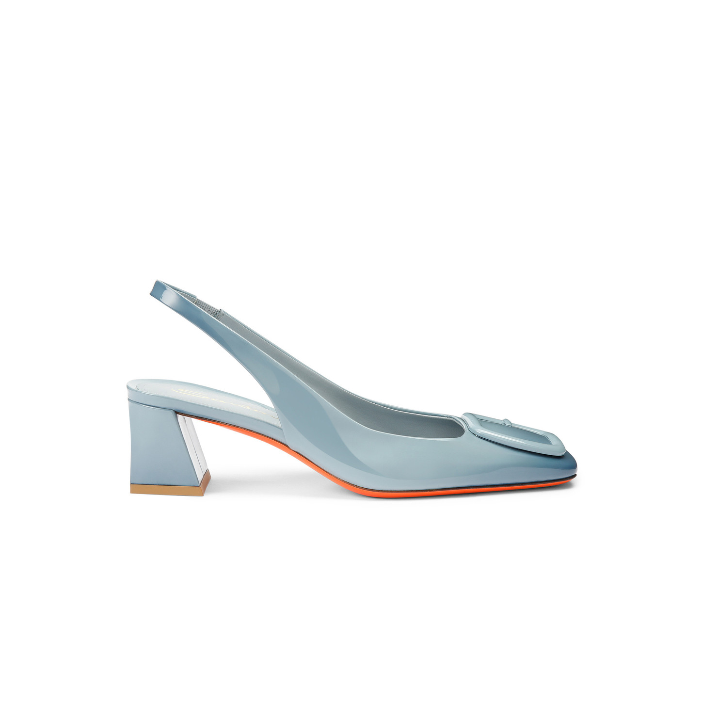 Santoni Slingback tacco medio da donna in vernice azzurra