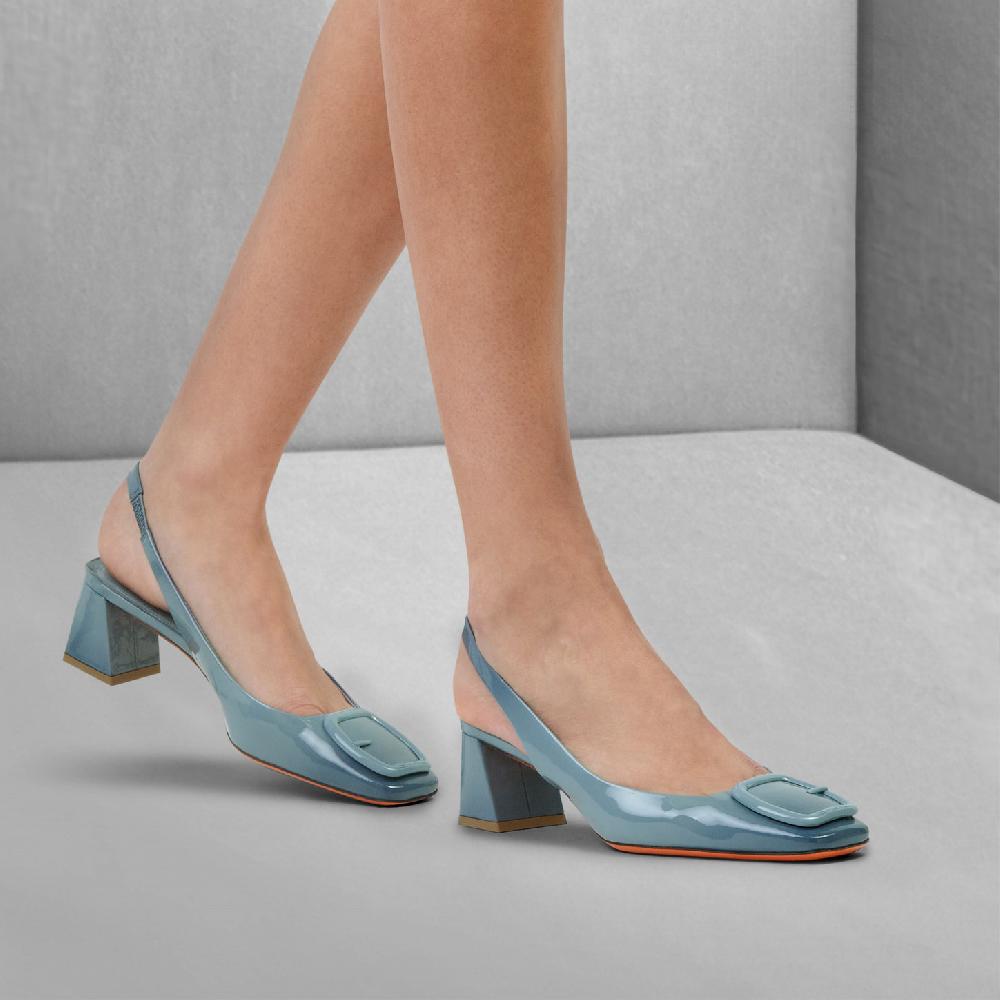 Santoni Slingback tacco medio da donna in vernice azzurra Novità