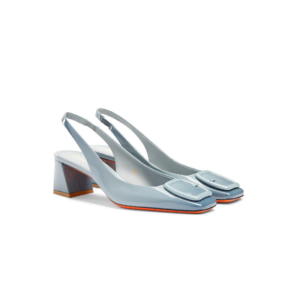 Santoni Slingback tacco medio da donna in vernice azzurra Novità