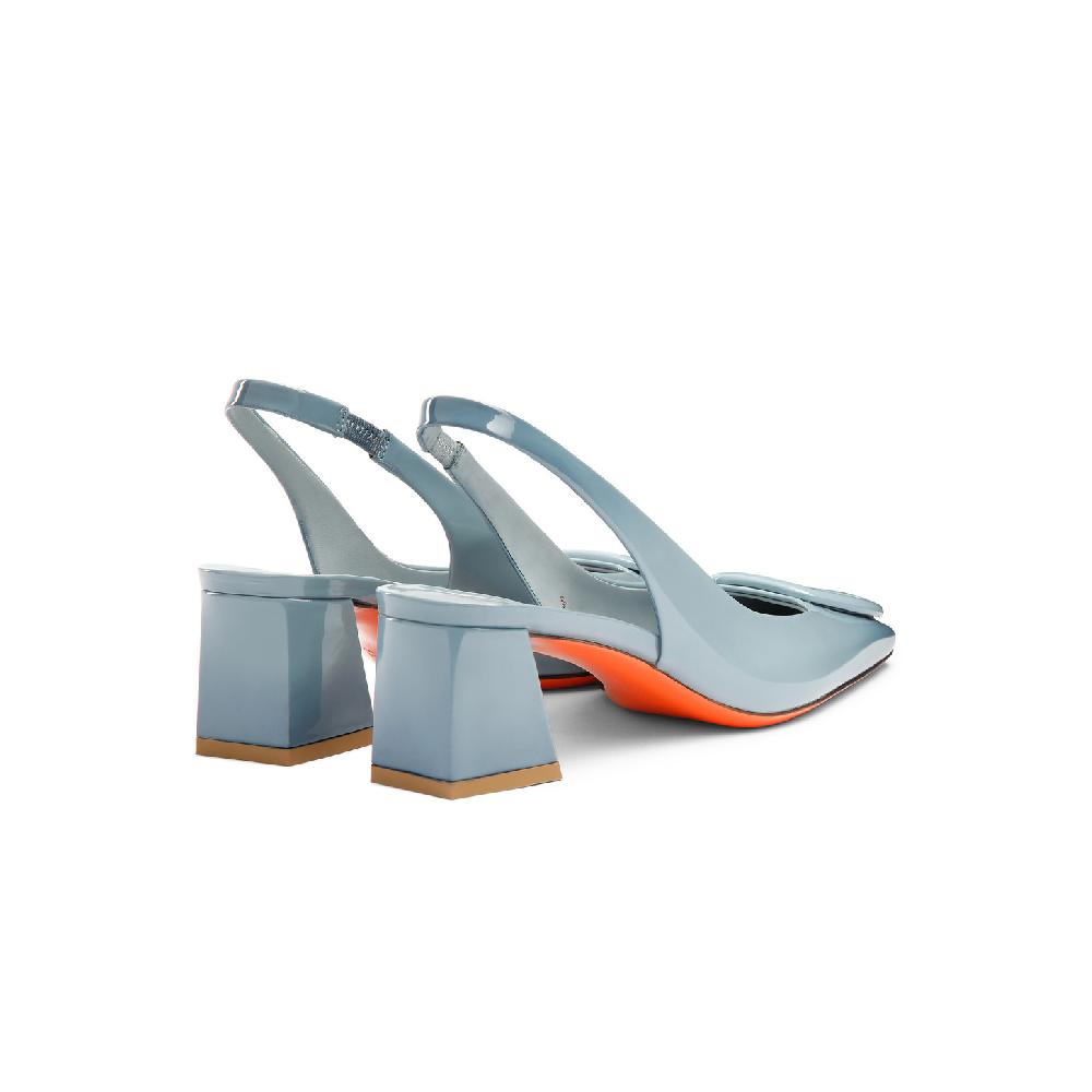 Santoni Slingback tacco medio da donna in vernice azzurra Novità