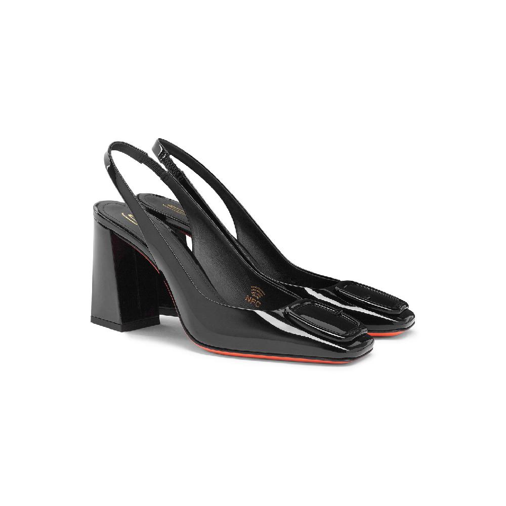 Santoni Slingback tacco alto da donna in vernice nera Presa