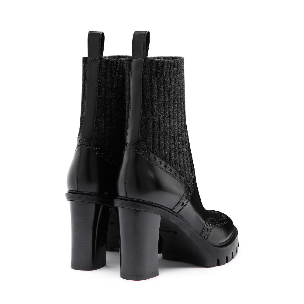 Santoni Stivaletto tacco alto da donna in pelle nera In Vendita