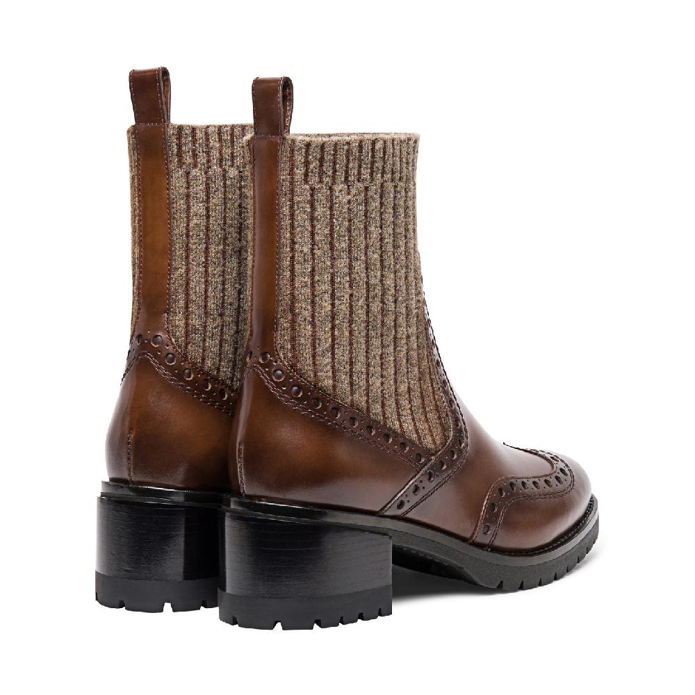 Santoni Stivaletto tacco basso brogue con calzino da donna in pelle marrone Vendita Calda
