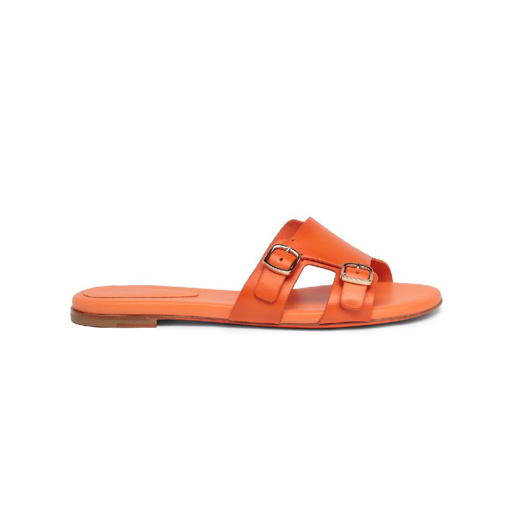 Santoni Sandalo slide con doppia fibbia in pelle arancione