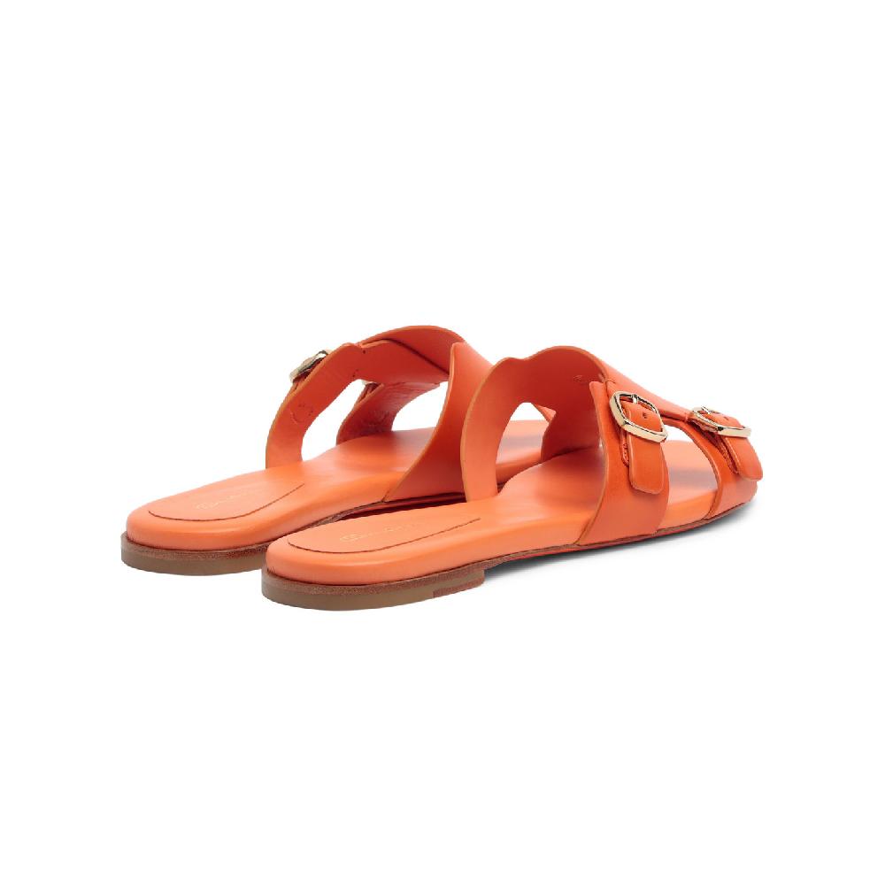 Santoni Sandalo slide con doppia fibbia in pelle arancione Vendita Economica