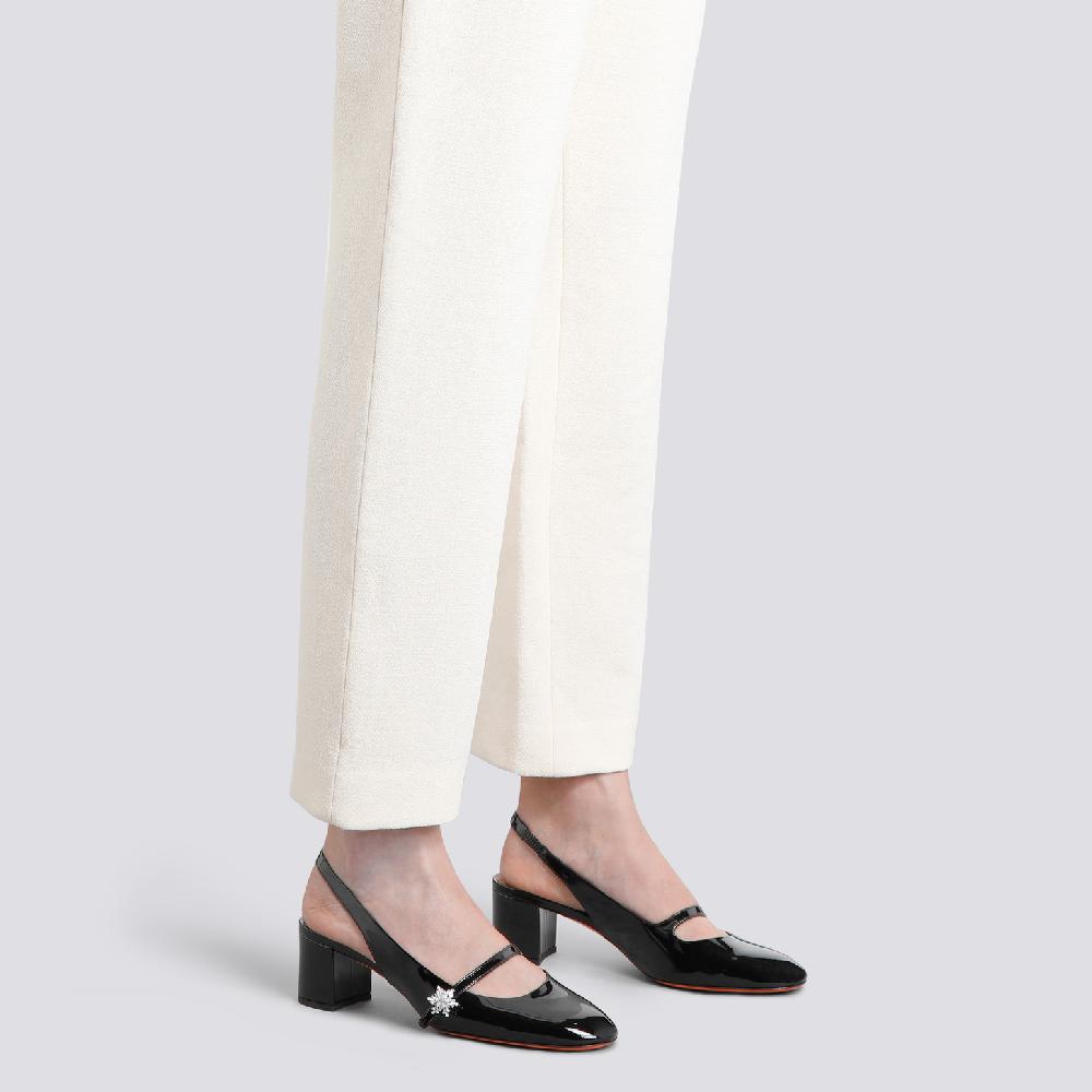 Santoni Slingback tacco basso da donna in vernice nera Saldi Di Fabbrica