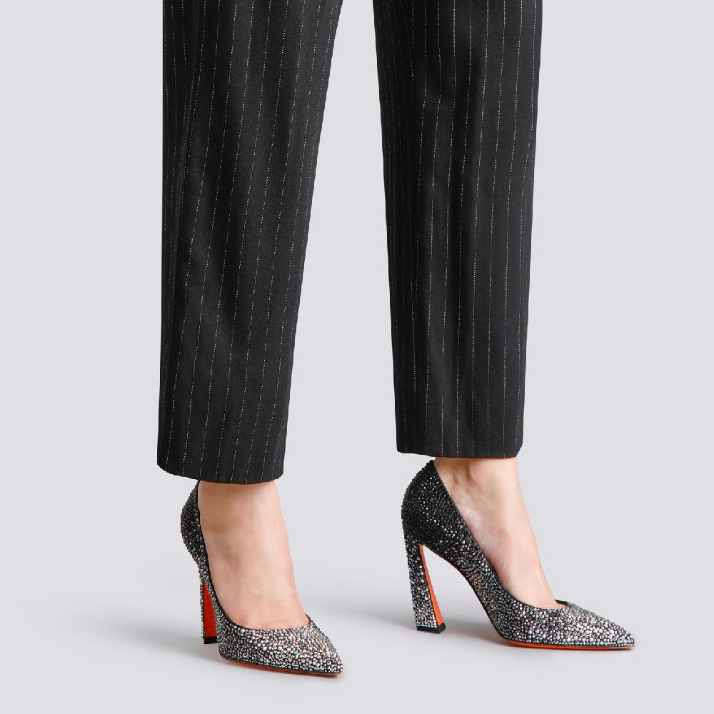 Santoni Décolletés tacco alto Santoni Sibille da donna in suede e strass neri Vendite Flash