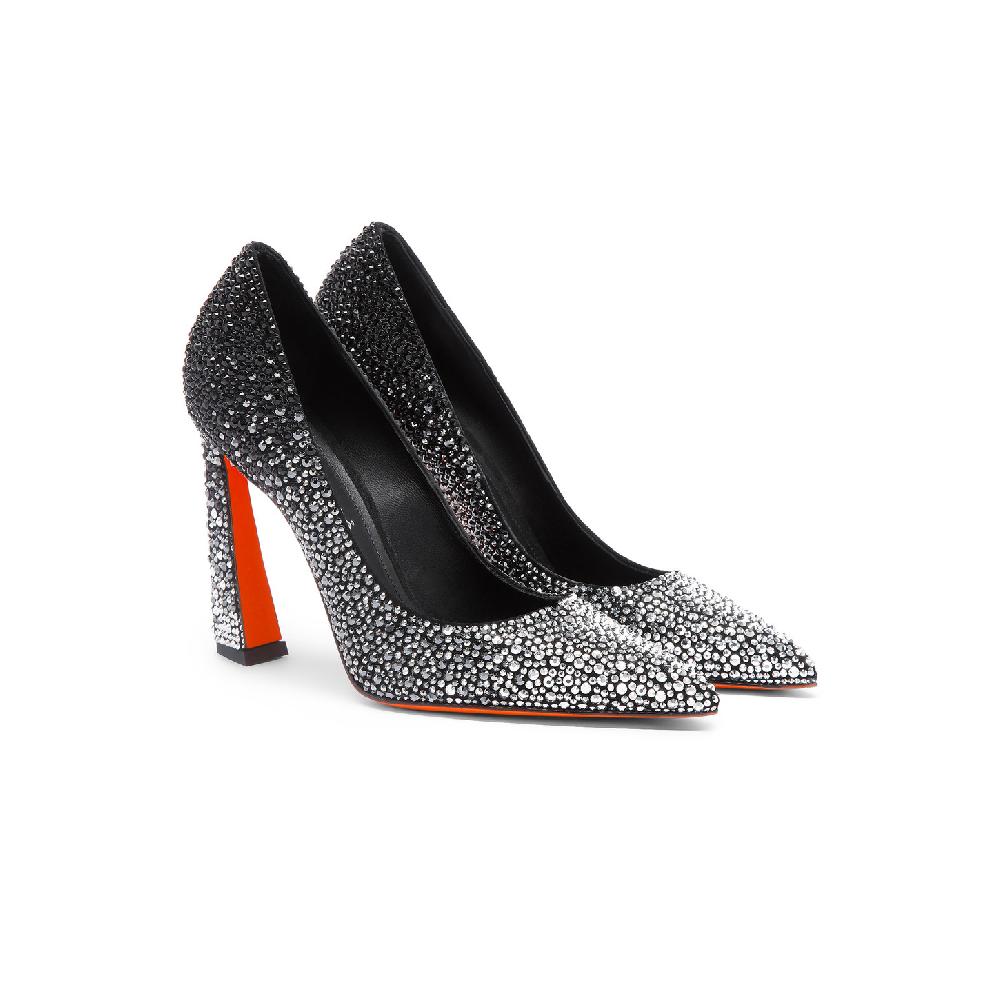 Santoni Décolletés tacco alto Santoni Sibille da donna in suede e strass neri Vendite Flash