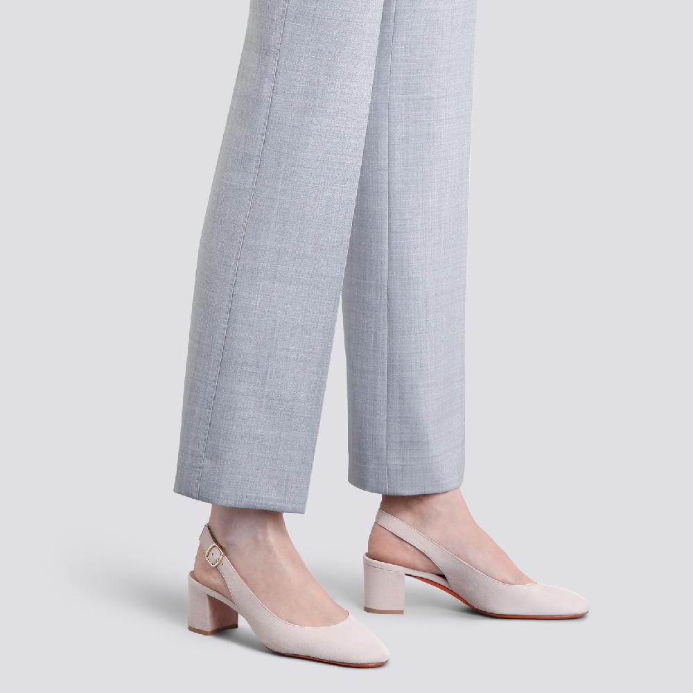 Santoni Slingback tacco basso da donna in suede rosa Negozio
