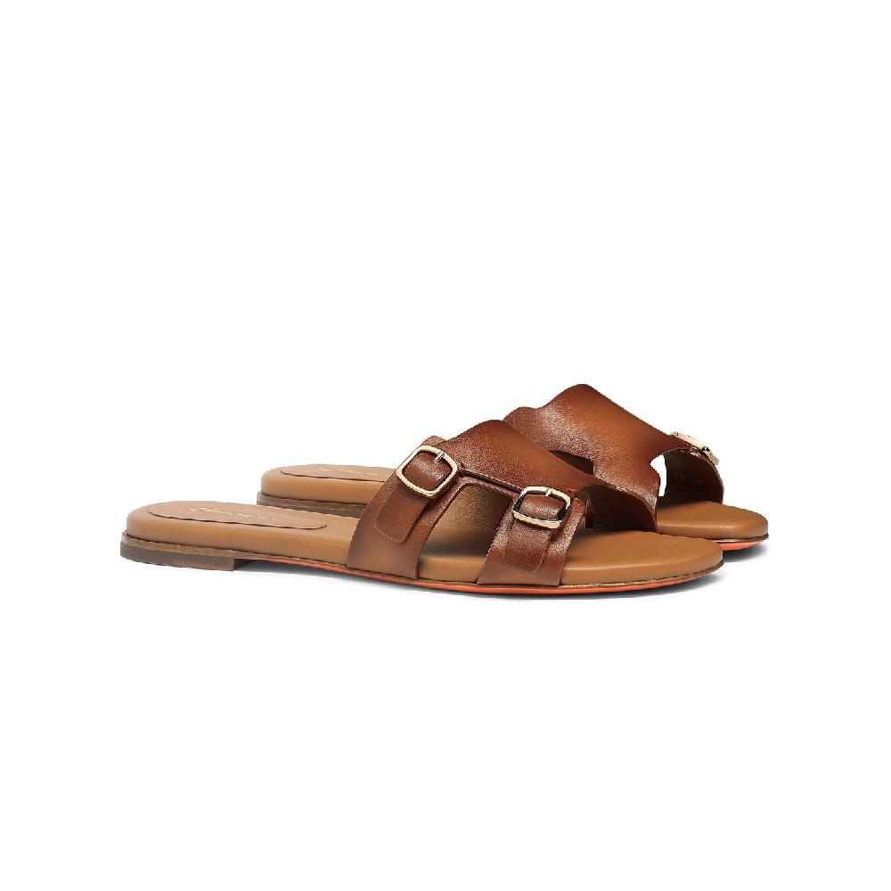 Santoni Sandalo slide Didi con doppia fibbia da donna in pelle marrone 2025