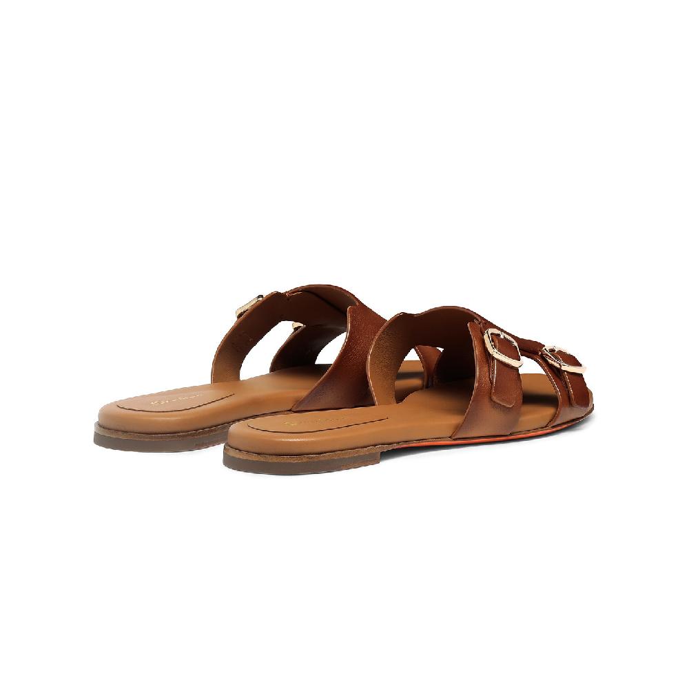 Santoni Sandalo slide Didi con doppia fibbia da donna in pelle marrone 2025