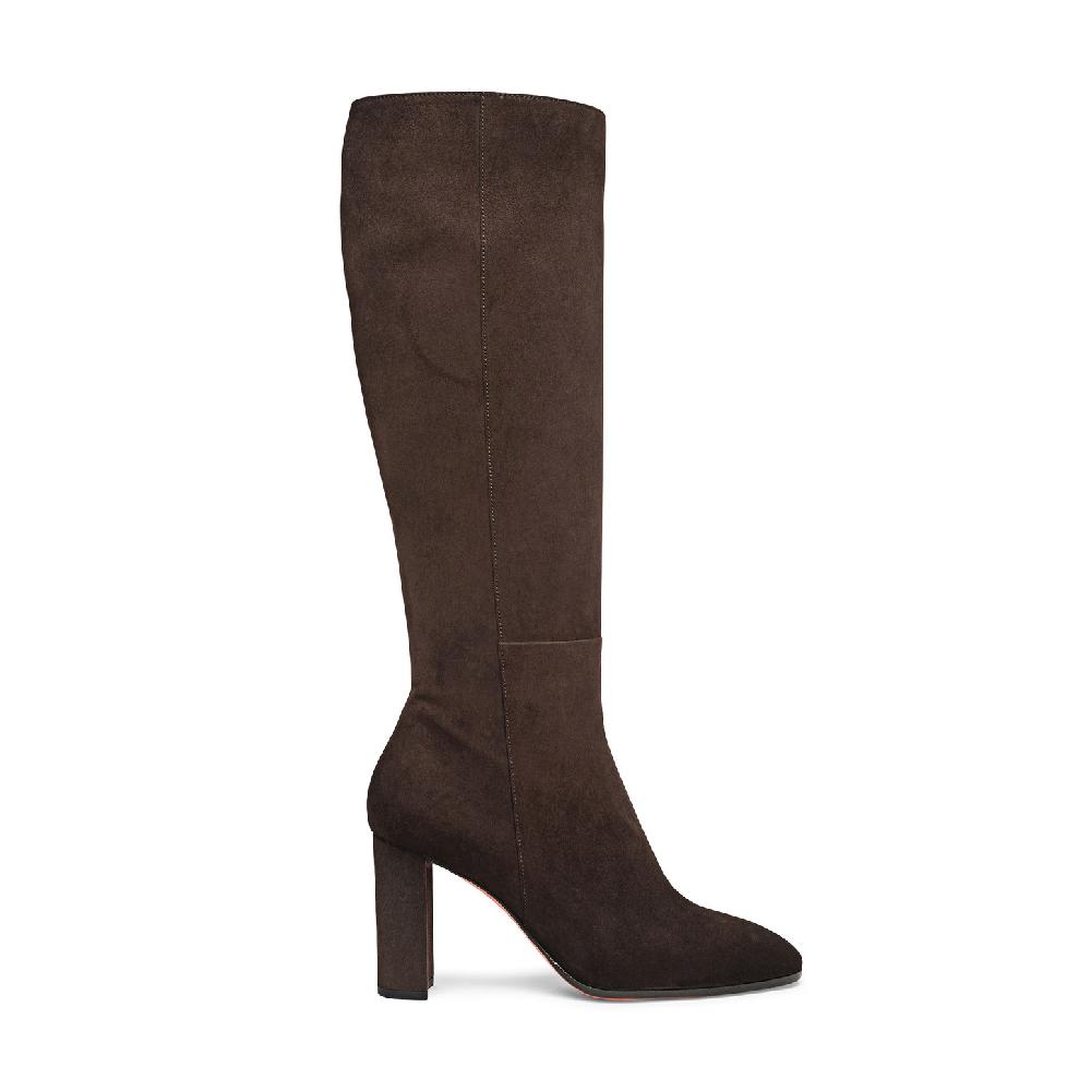 Santoni Stivale tacco alto da donna in suede testa di moro