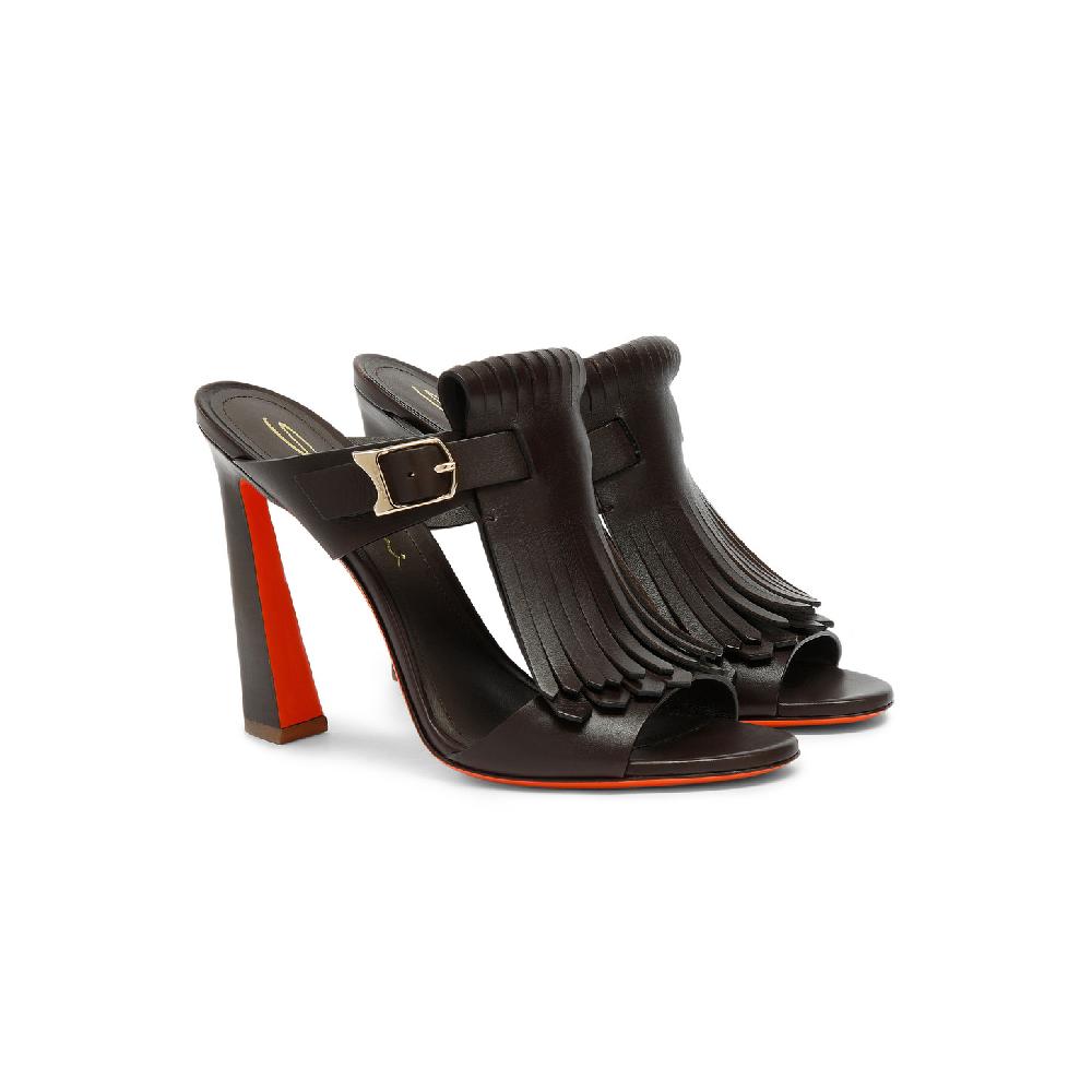 Santoni Sandalo Dua tacco alto con frangia da donna in pelle marrone Qualità