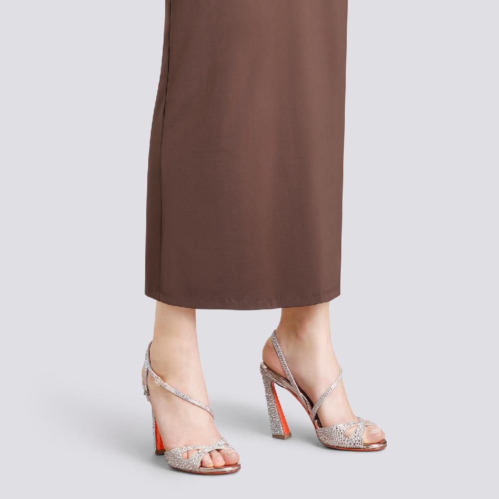 Santoni Sandalo tacco alto da donna in suede e strass rosa Promozione