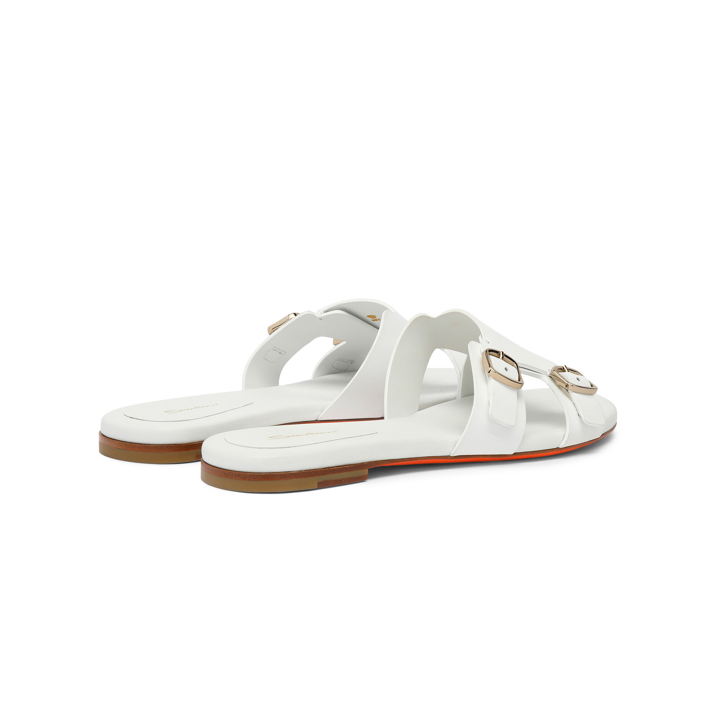 Santoni Sandalo slide Didi con doppia fibbia da donna in pelle bianca Spedizione Gratuita
