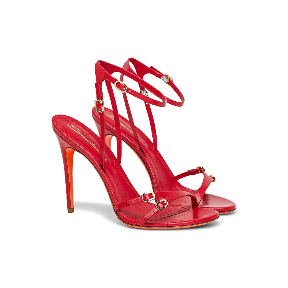 Santoni Sandalo tacco alto da donna in pelle rossa Acquista Ora