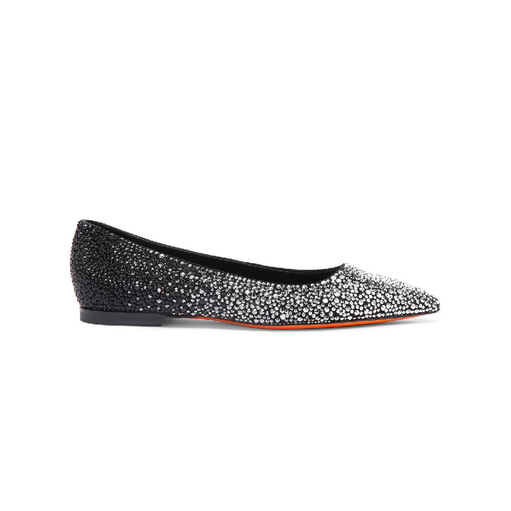 Santoni Ballerina da donna in suede e strass neri