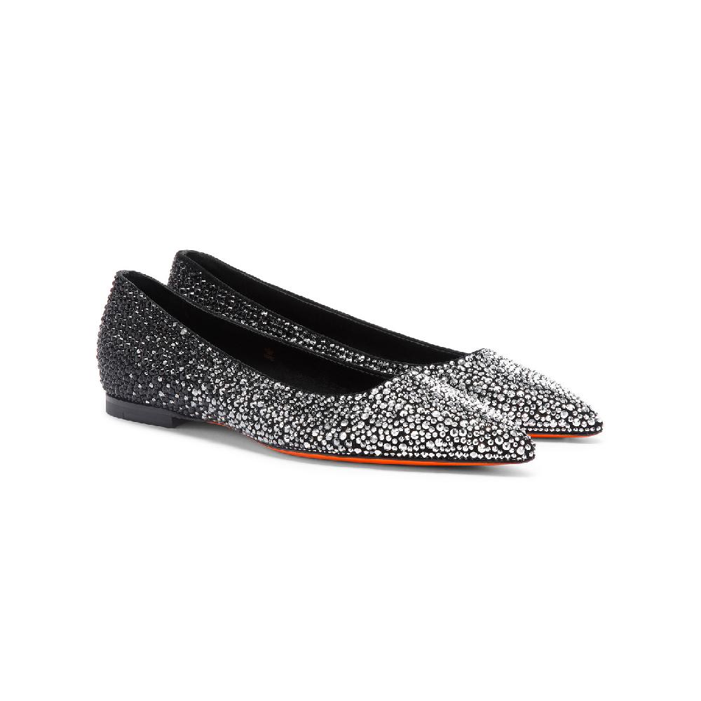 Santoni Ballerina da donna in suede e strass neri Consegna Veloce