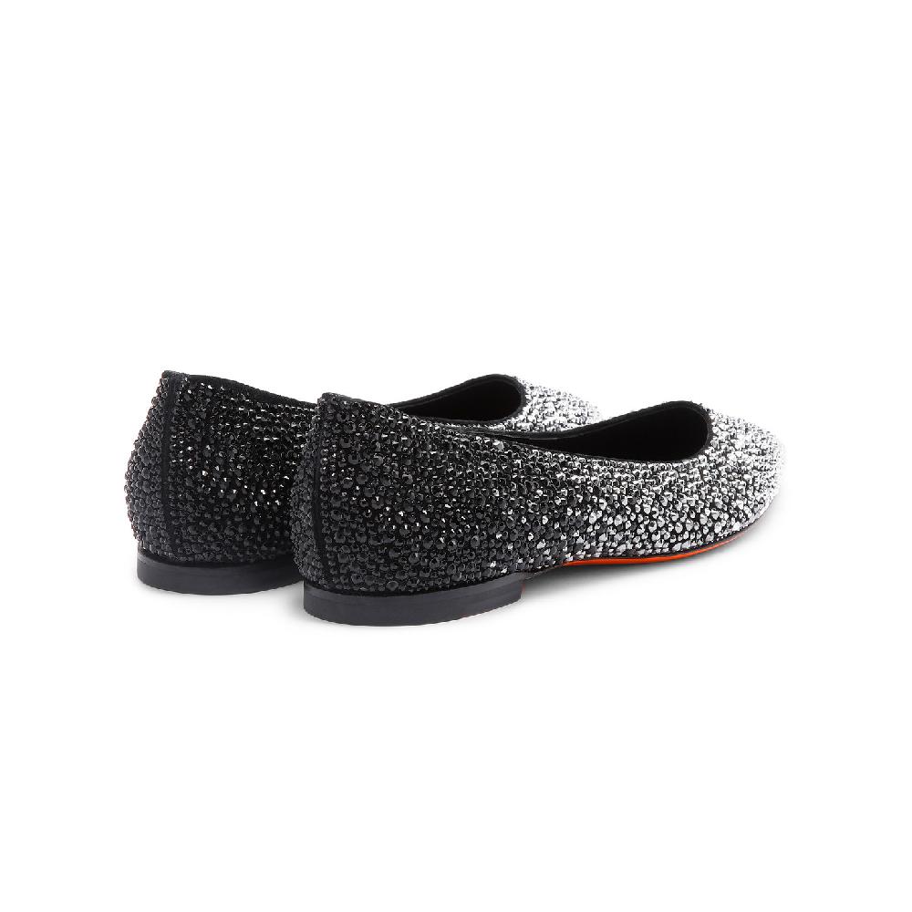 Santoni Ballerina da donna in suede e strass neri Consegna Veloce