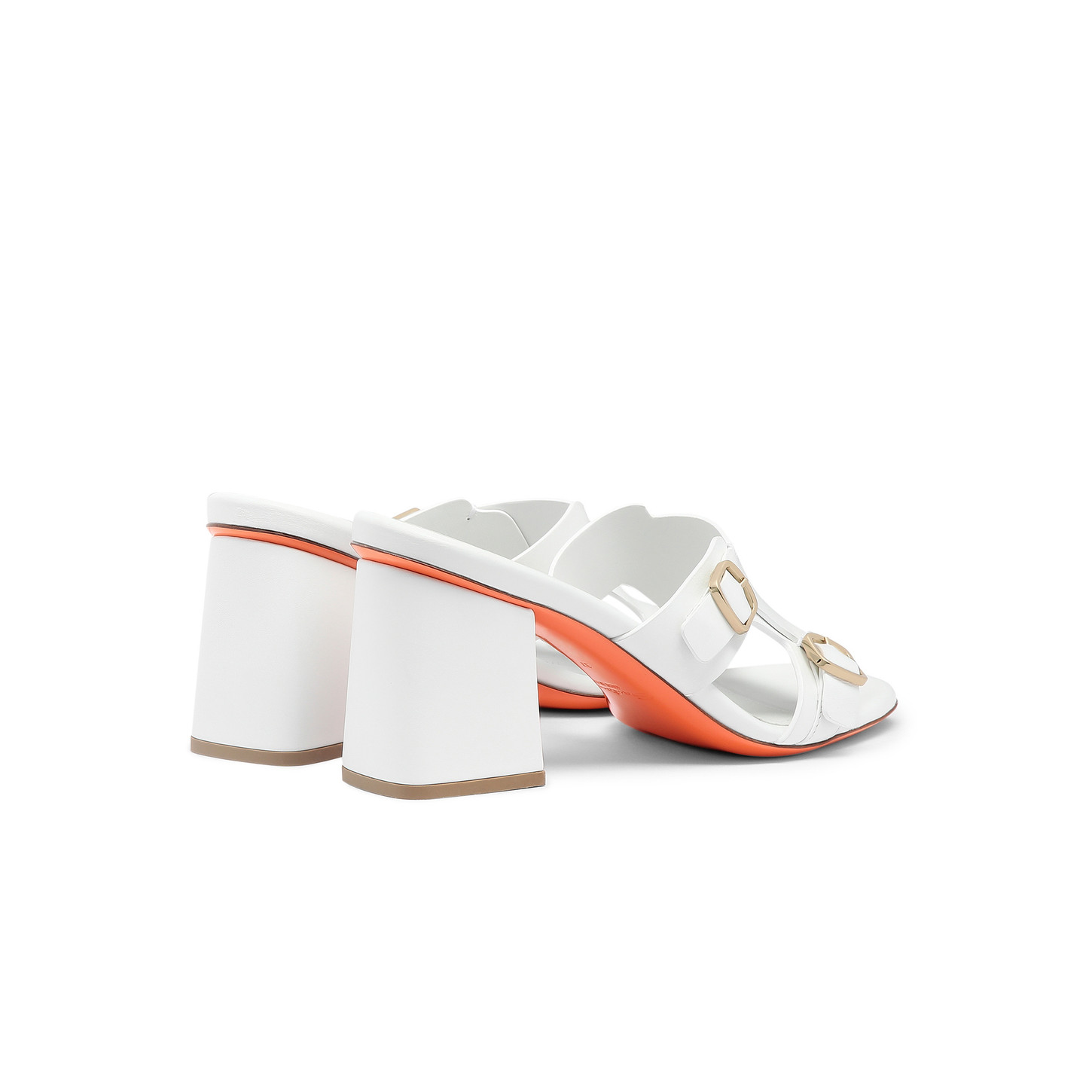 Santoni Sandalo doppia fibbia tacco medio da donna in pelle bianca Affare Del Giorno