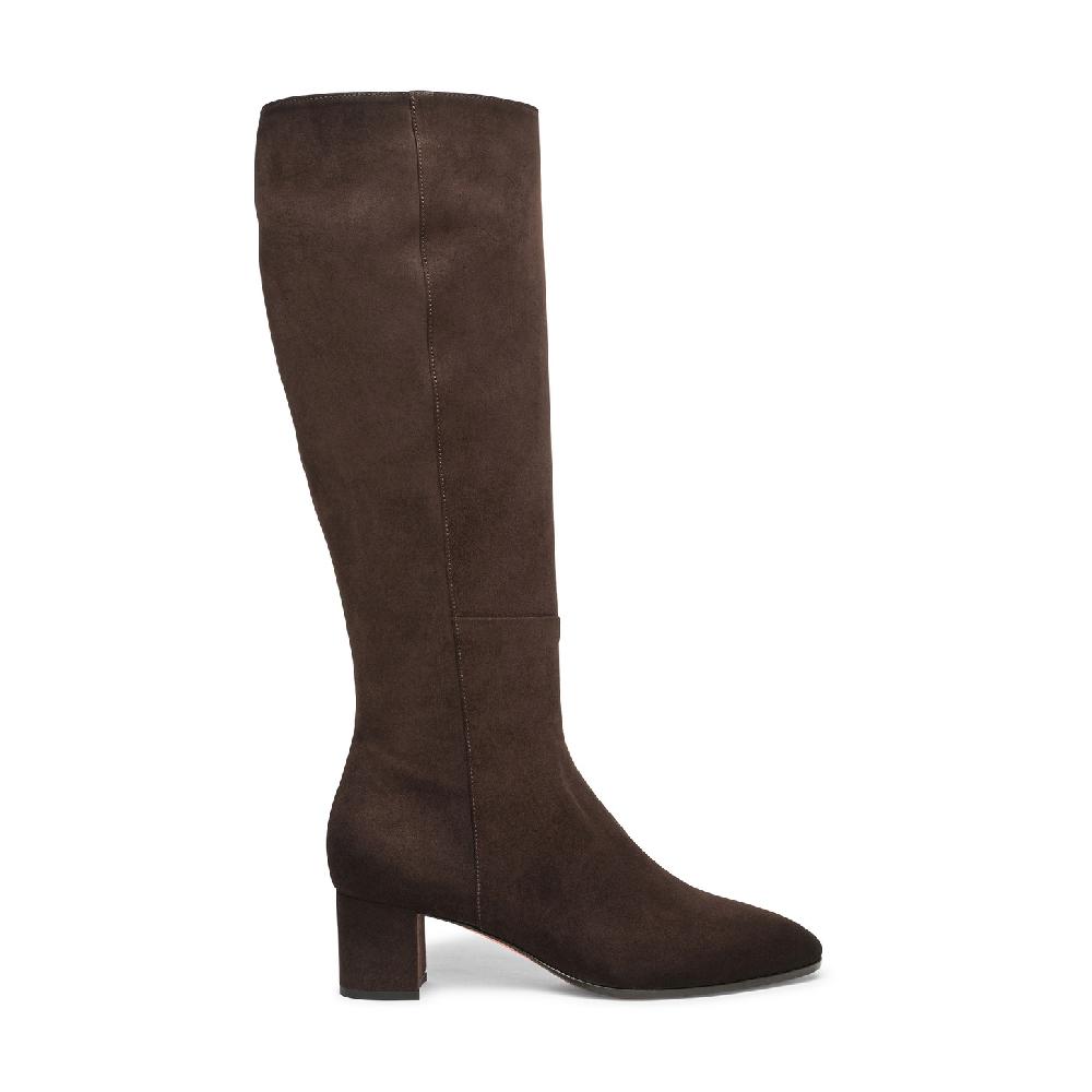 Santoni Stivale tacco medio da donna in suede testa di moro
