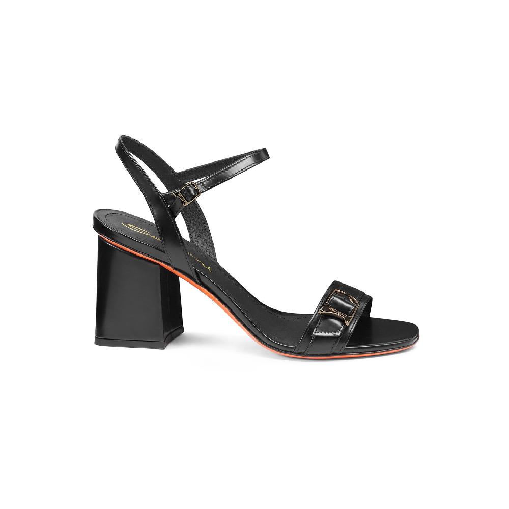 Santoni Sandalo tacco medio da donna in pelle nera