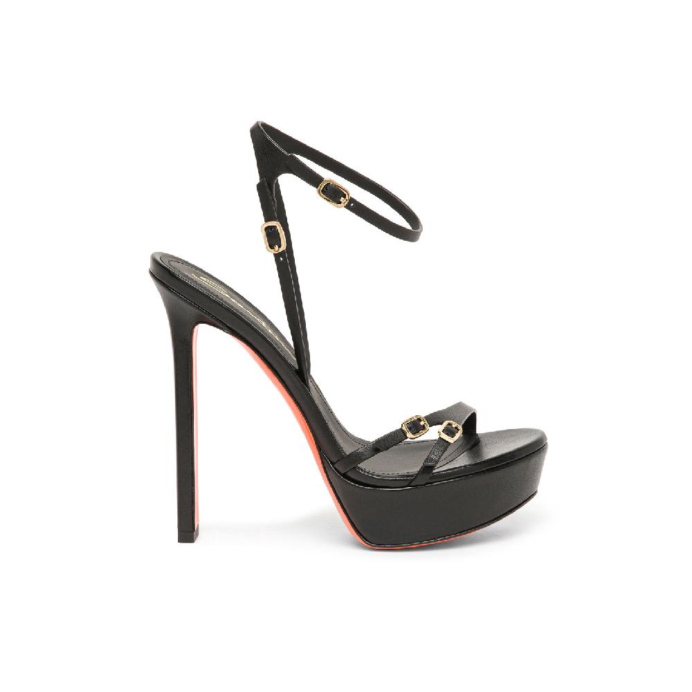 Santoni Sandalo tacco alto da donna in pelle nera