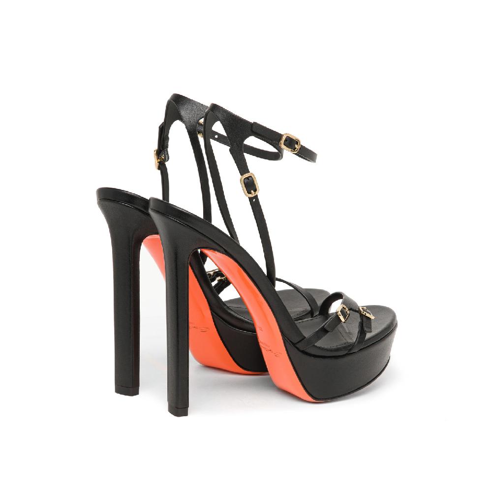 Santoni Sandalo tacco alto da donna in pelle nera Offerte