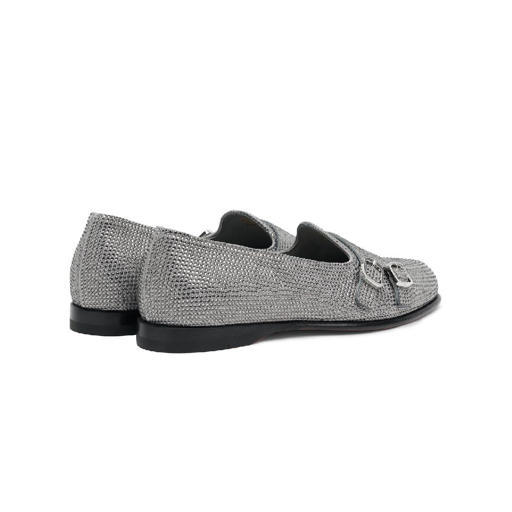 Santoni Mocassino Andrea doppia fibbia da donna in strass argento In Saldo