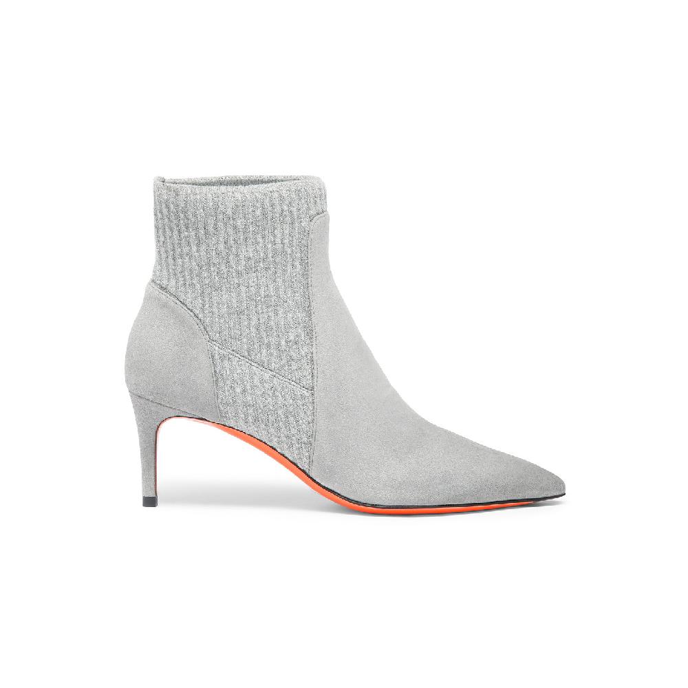 Santoni Stivaletto tacco basso con calzino da donna in suede grigio
